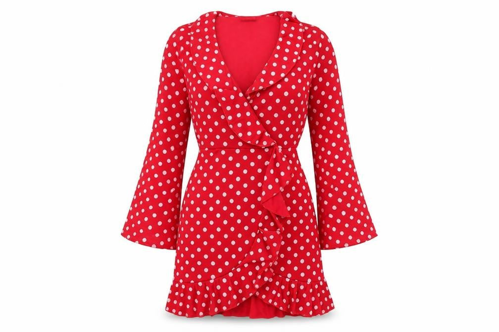 PrettyLittleThing Women Red Polka Dot Wrap Mini Dress Size 10