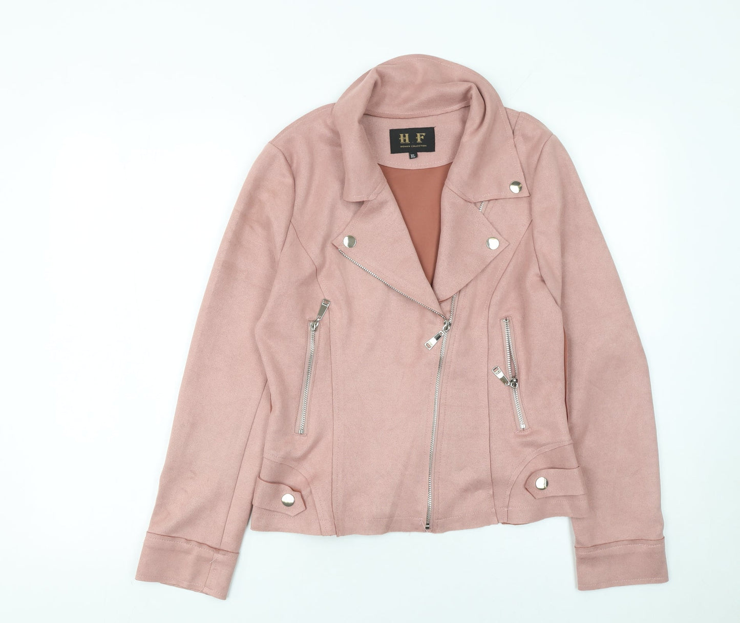 H F Womens Pink Biker Jacket XL Softshell Zip Detail