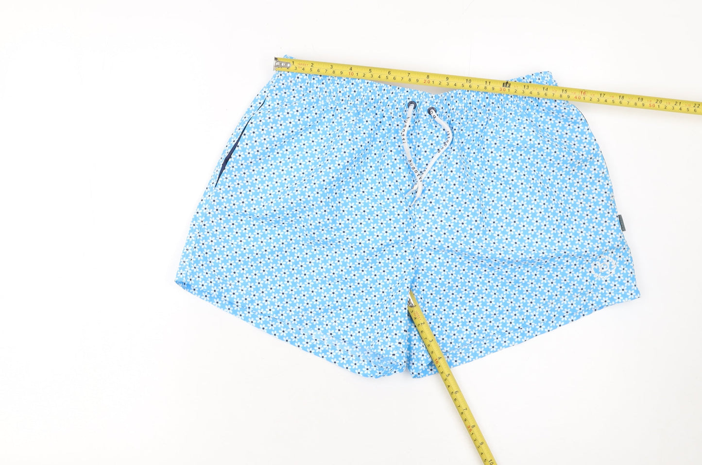 Bugatti Men's Blue Floral Swim Shorts M Elastic Waist Quick Dry