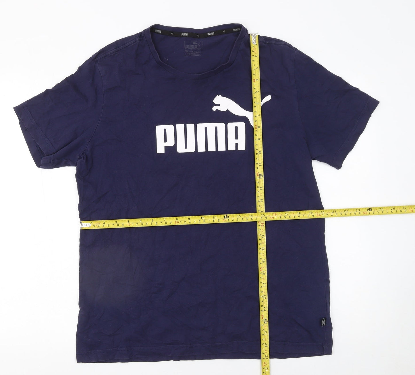 Puma Men's Blue Crew Neck Logo Graphic Cotton T-Shirt Size L