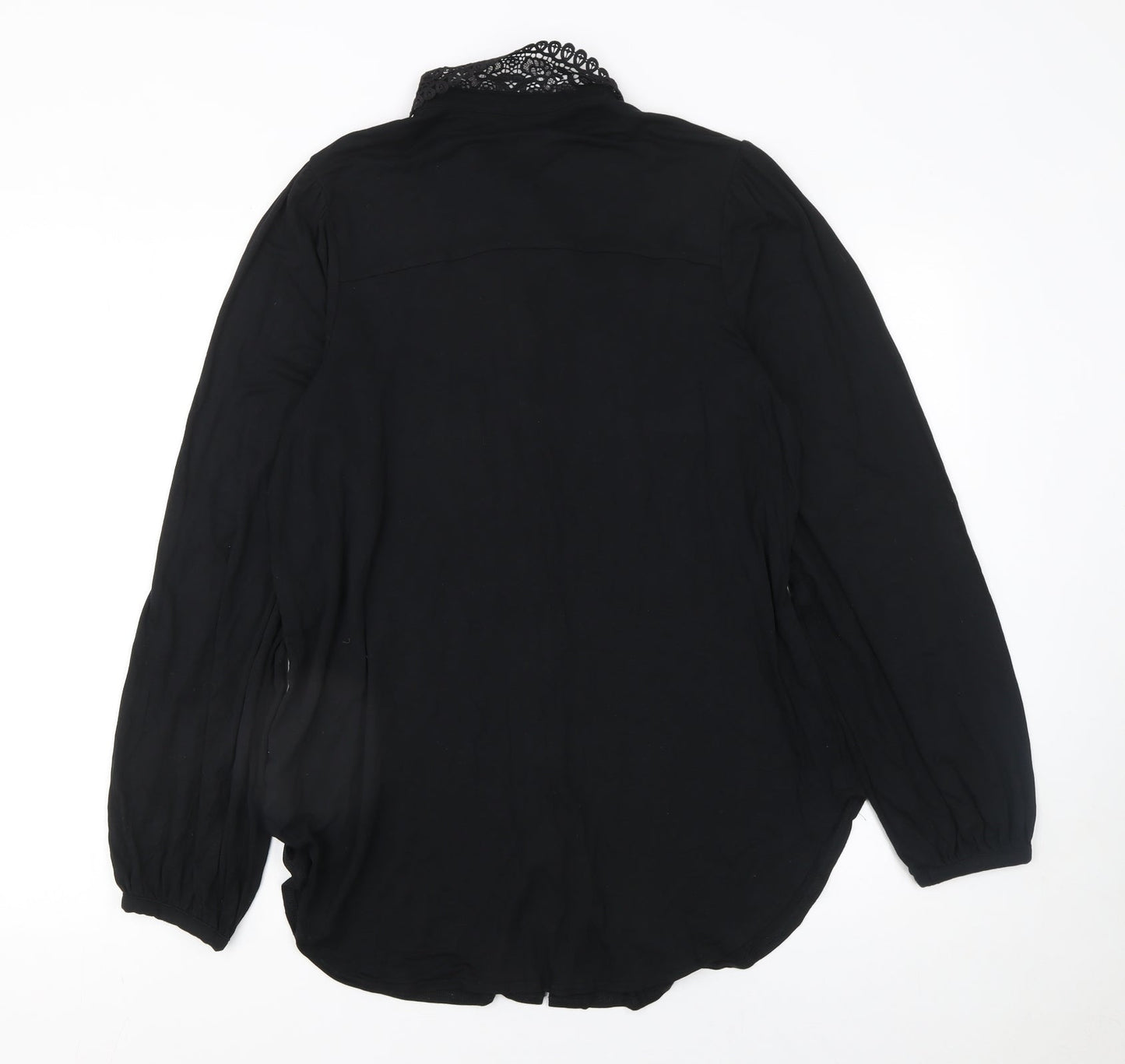 Next Women's Black Collared Lace Button-Up Blouse Size 14