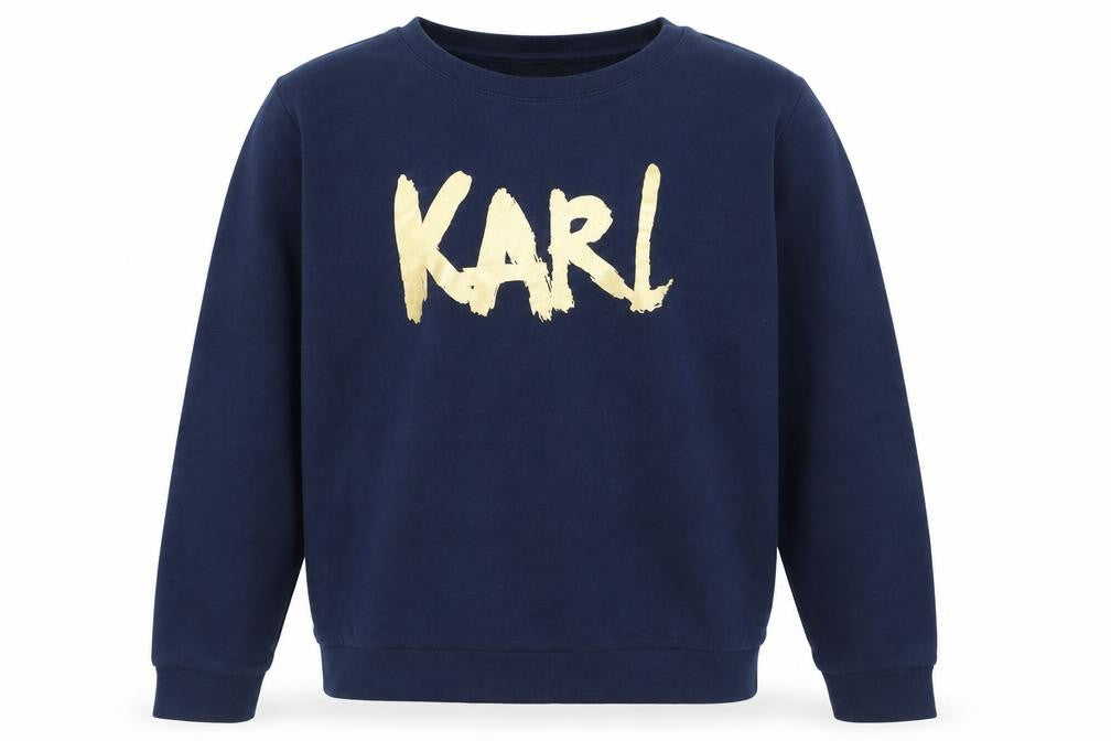 Karl Lagerfeld Men's Blue Crew Neck Logo Pullover Sweatshirt M