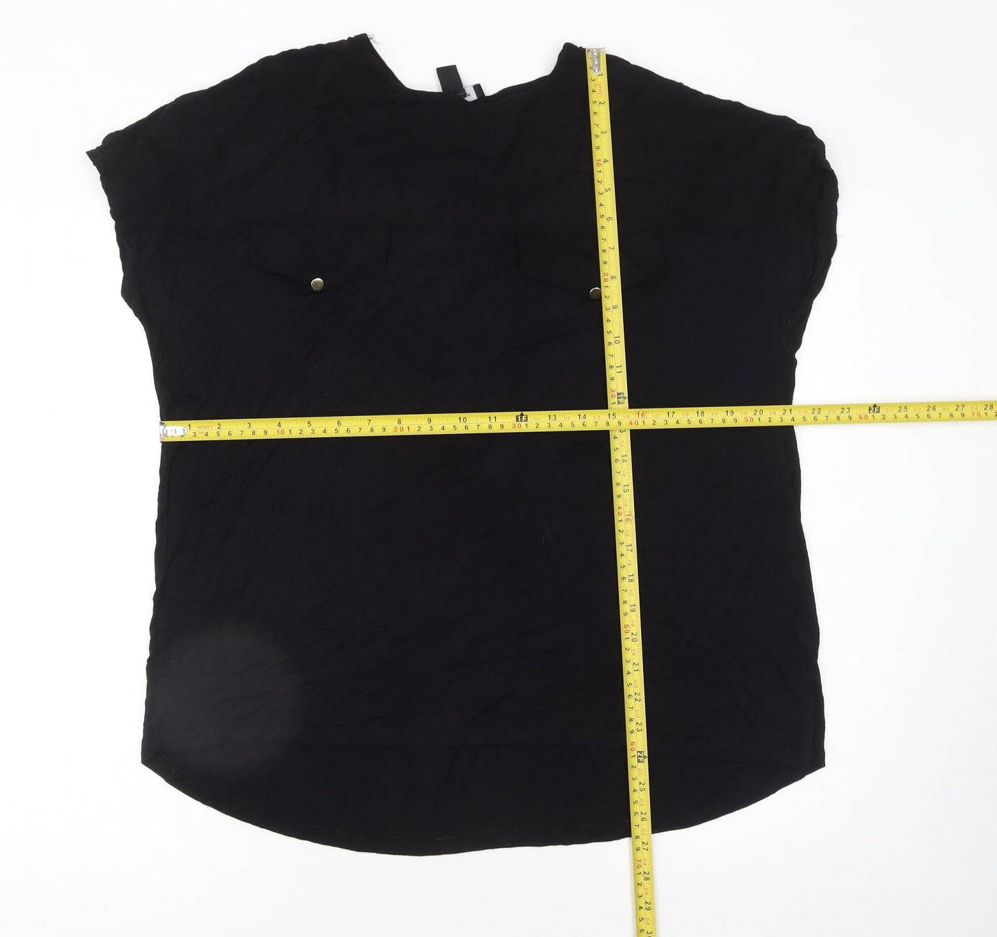 New Look Women's Black Viscose Blouse UK 14 Short Sleeve Pullover