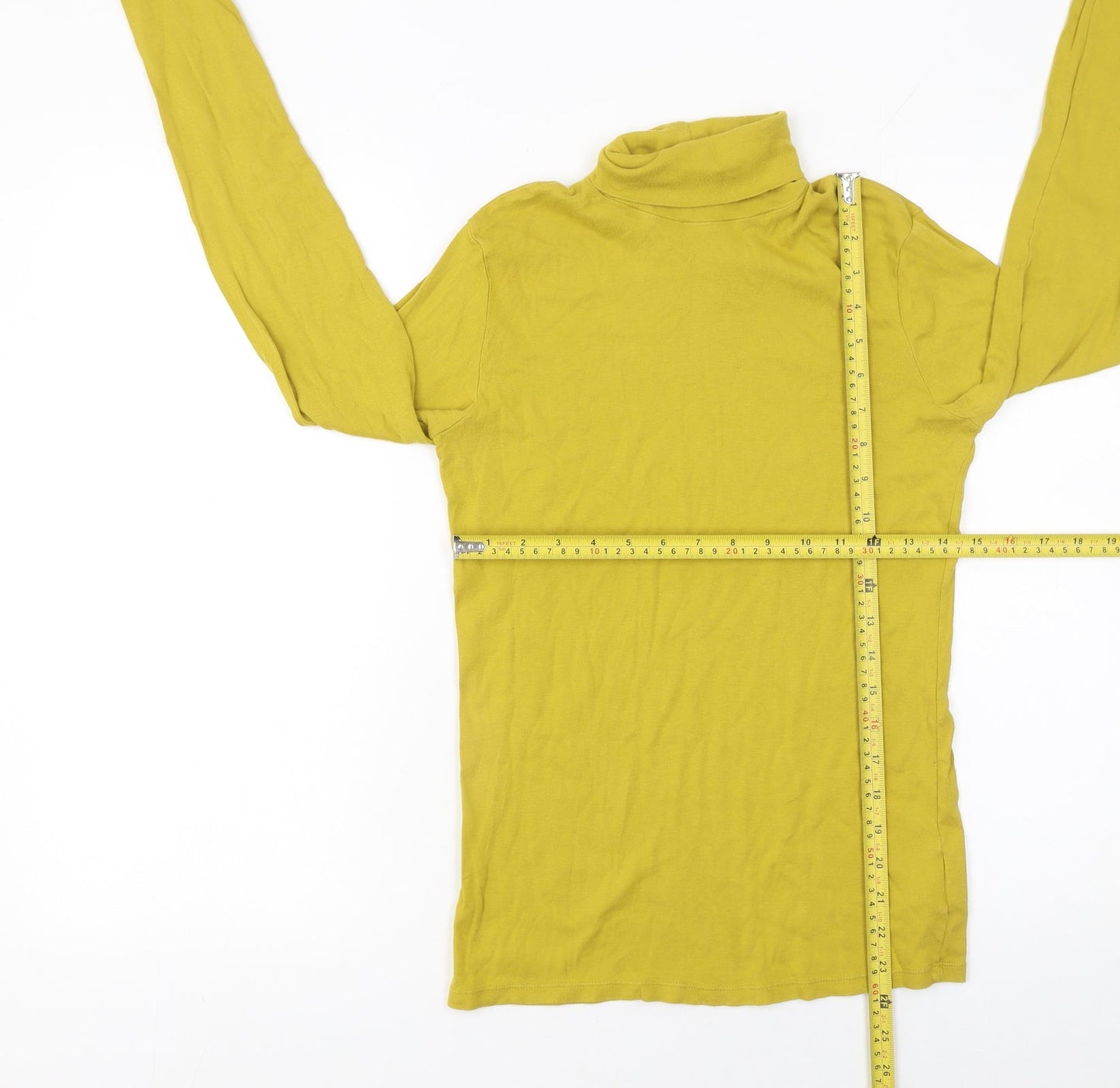 United Colors of Benetton Women Yellow Roll Neck Cotton Top S