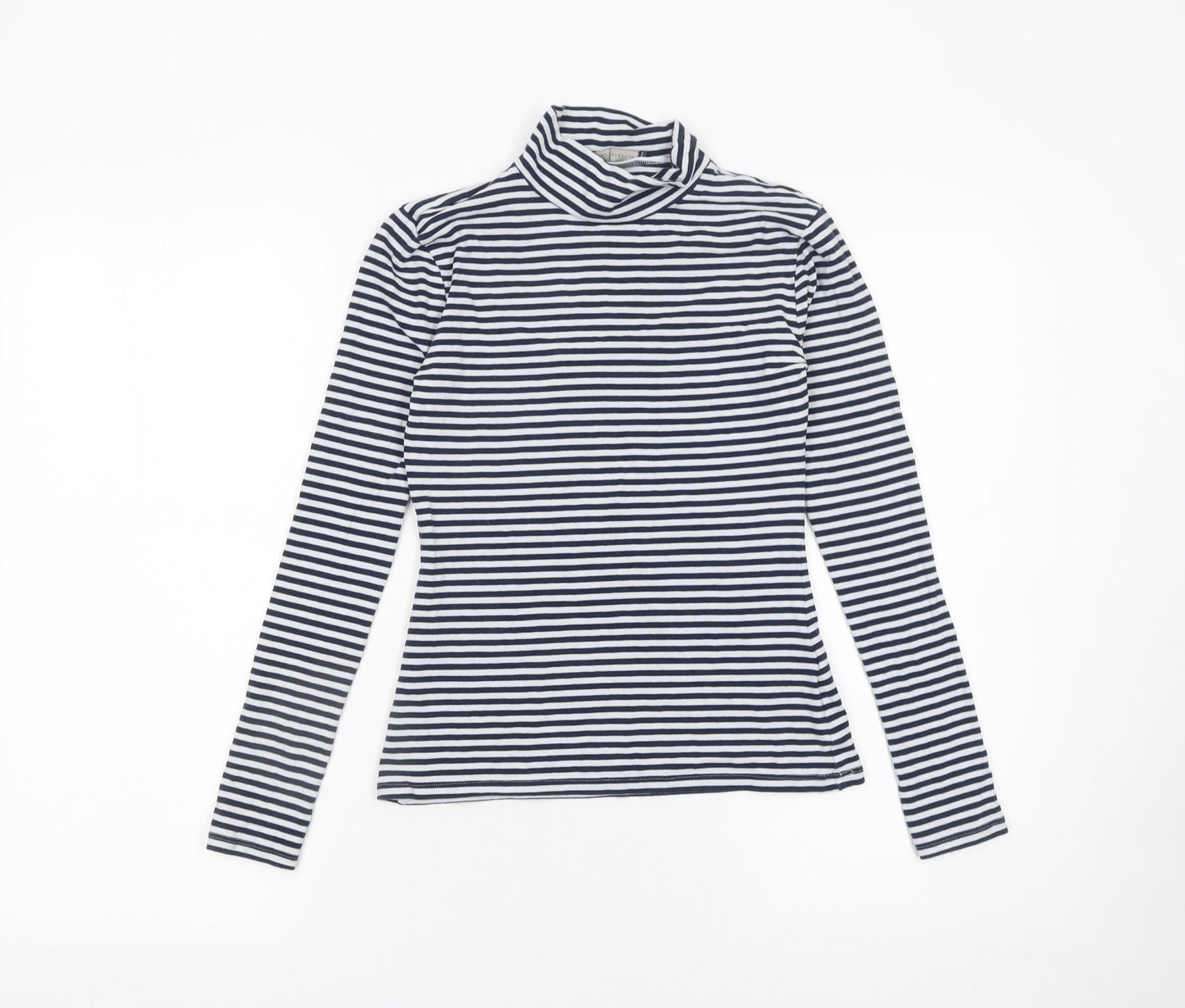 Marks and Spencer Women Blue Striped Roll Neck Long Sleeve Cotton Top Size 6