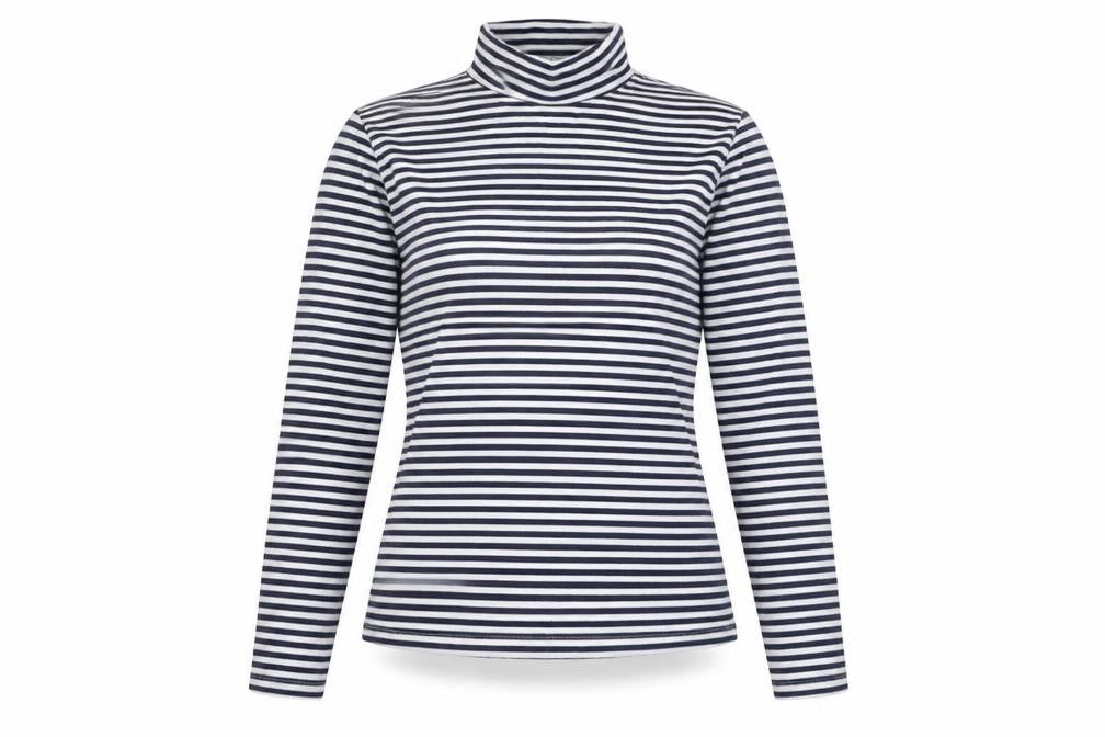 Marks and Spencer Women Blue Striped Roll Neck Long Sleeve Cotton Top Size 6