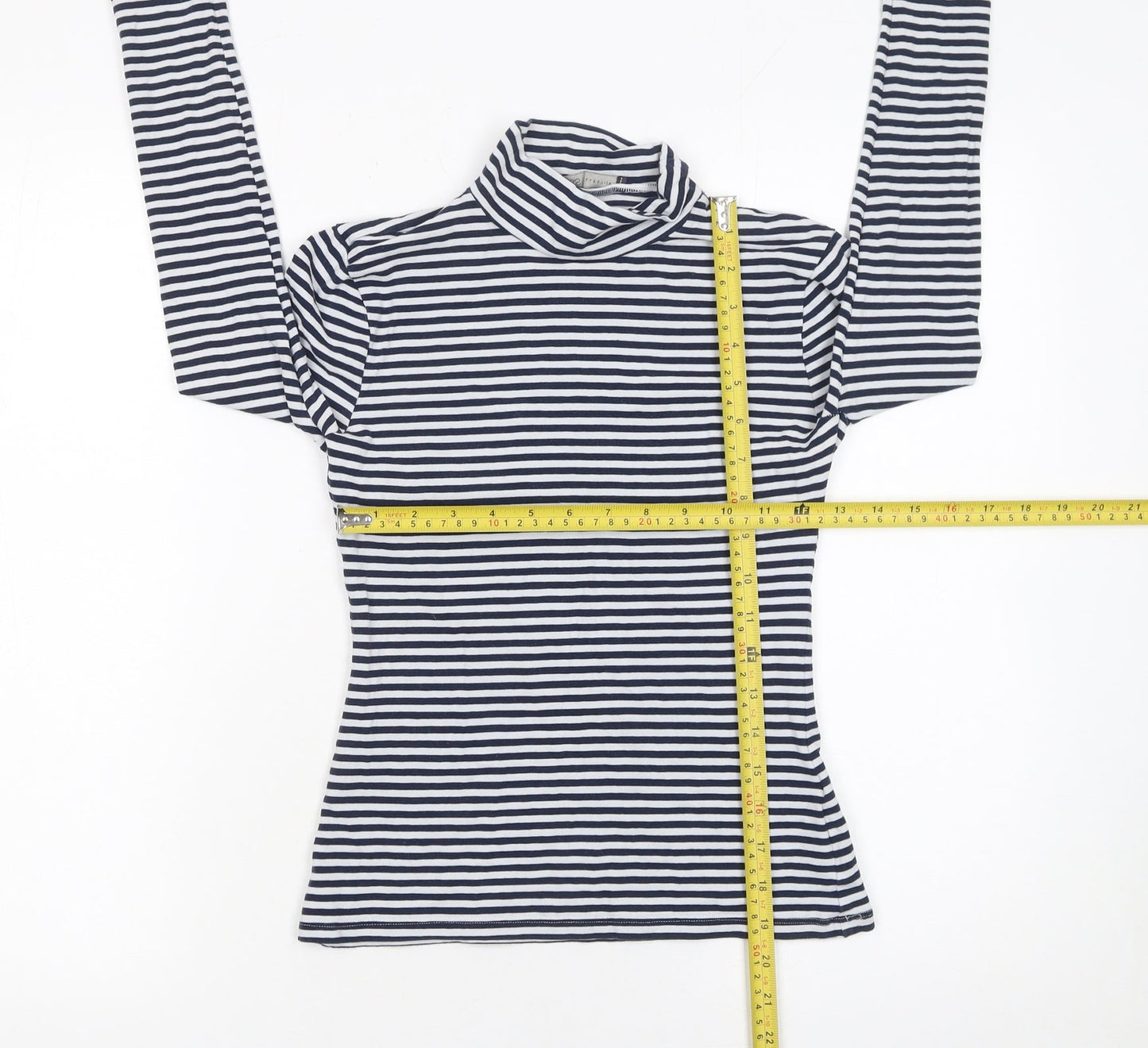 Marks and Spencer Women Blue Striped Roll Neck Long Sleeve Cotton Top Size 6
