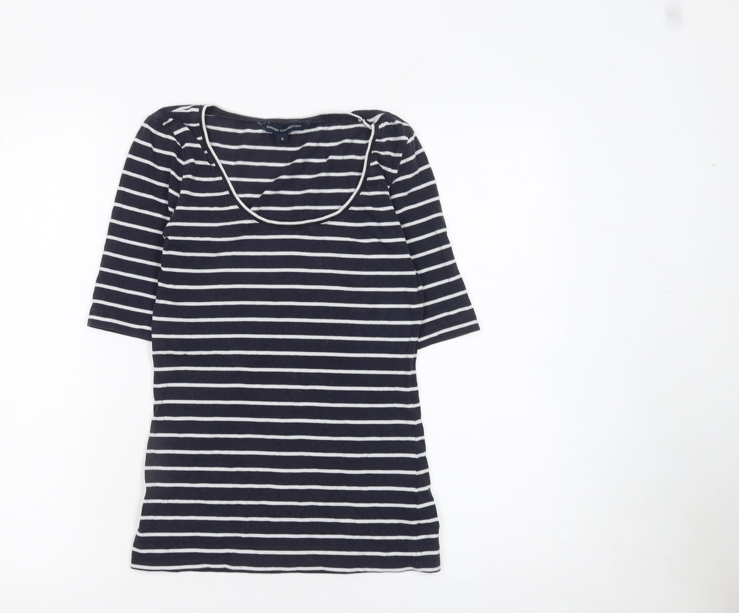 French Connection Women's Blue Striped Scoop Neck Jersey T-Shirt Size S