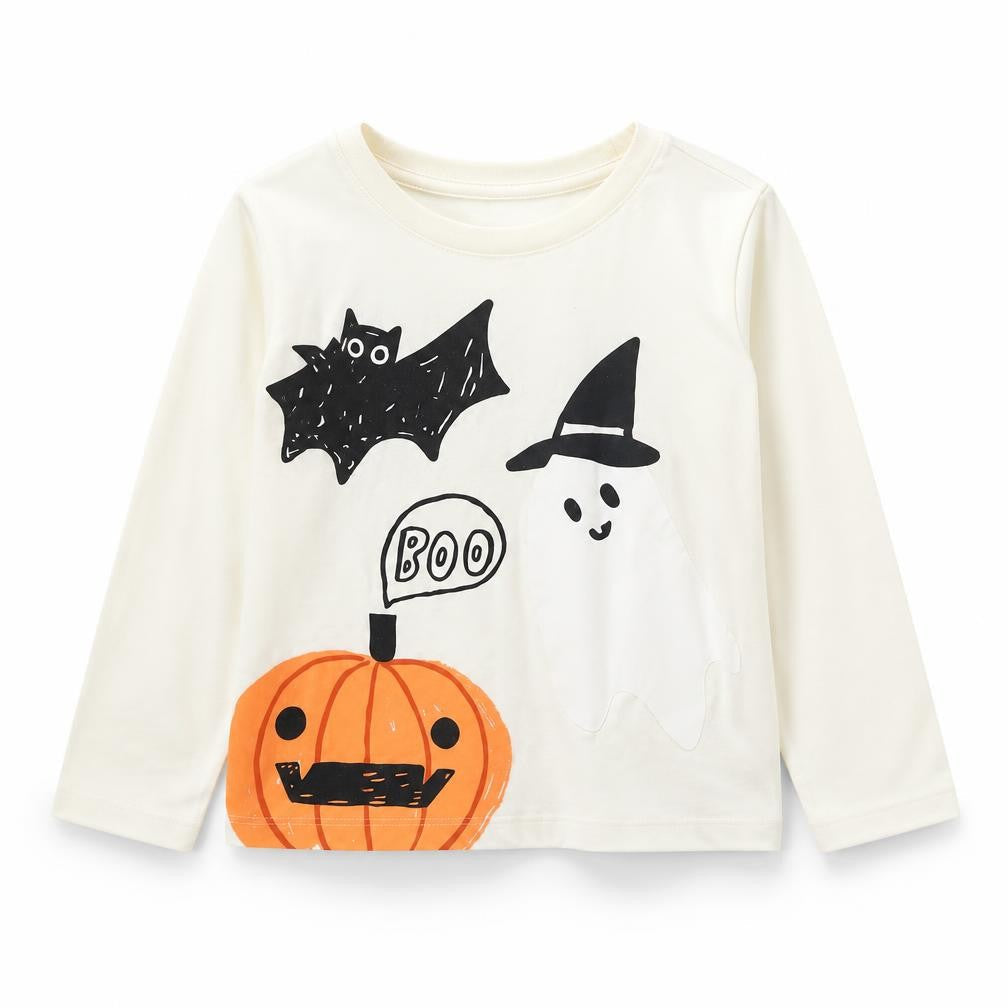 Front view of Primark girls’ ivory halloween ghost long sleeve cotton t-shirt 2-3 years