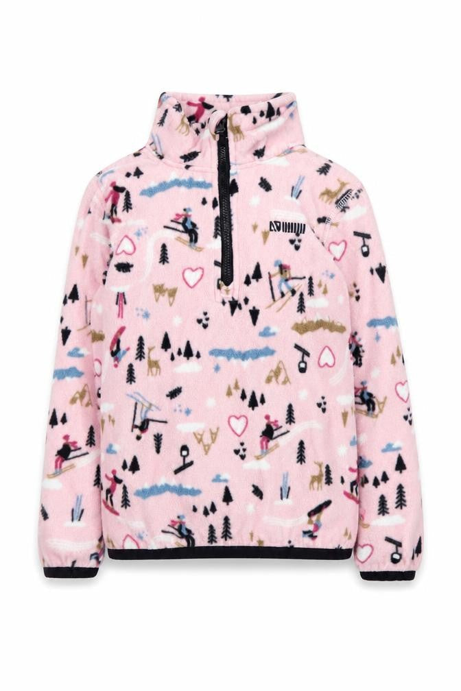 Aventure des Toiles Pink Ski Print Fleece Half Zip Jacket Size 4 Teen