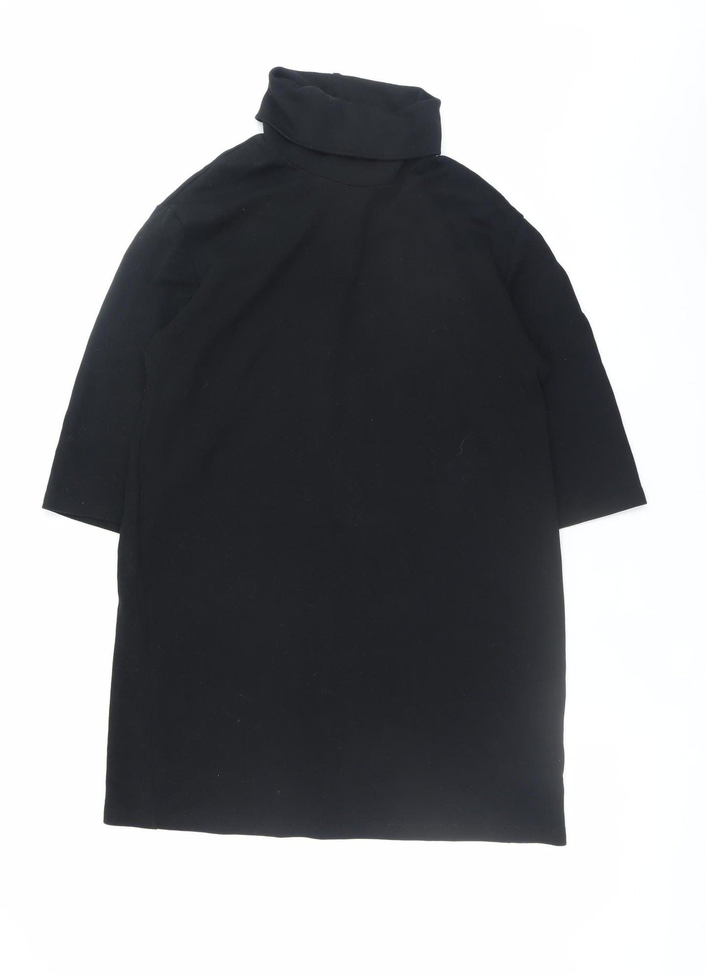 Zara Women Black M Roll Neck Knit Shift Dress