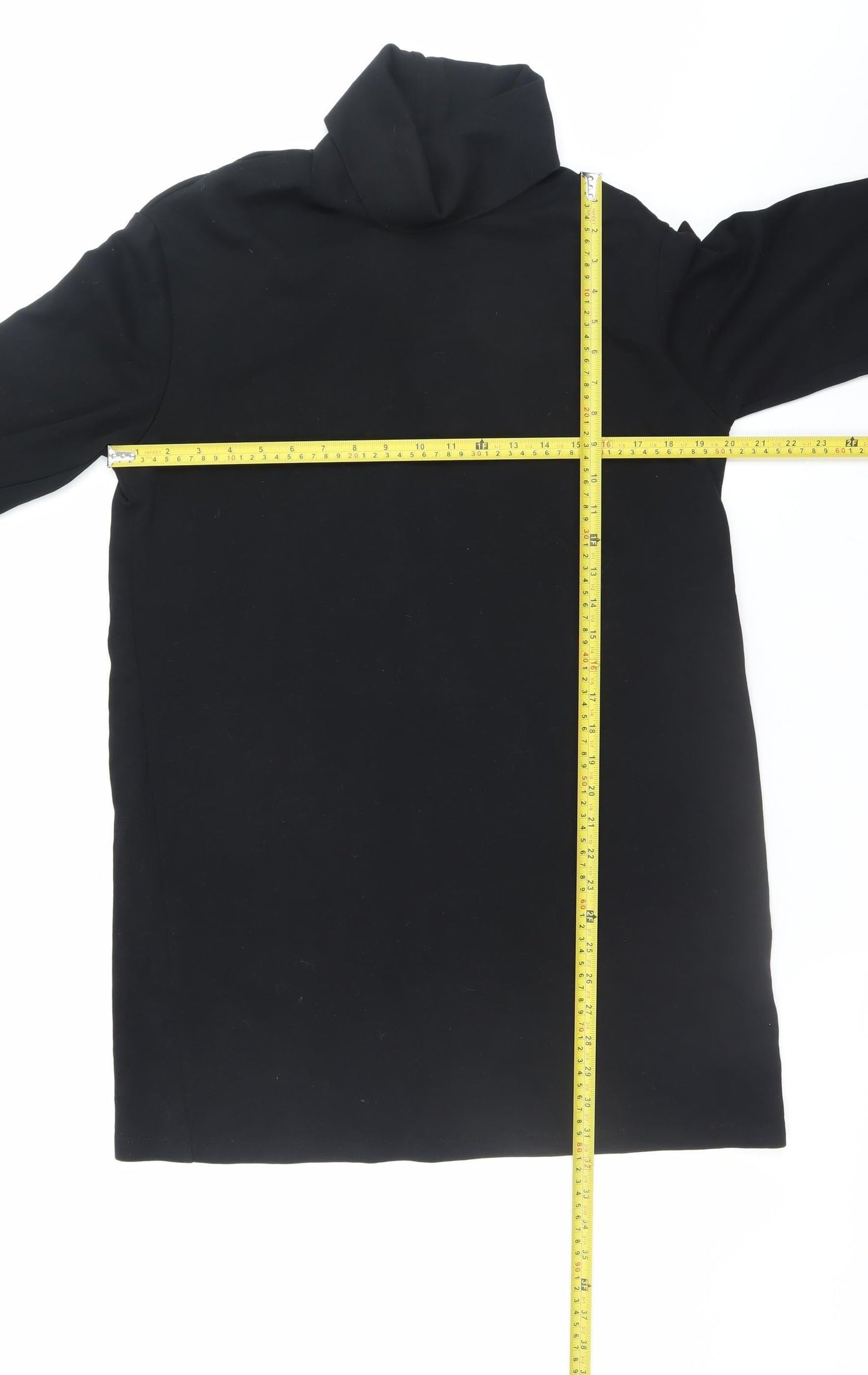 Zara Women Black M Roll Neck Knit Shift Dress