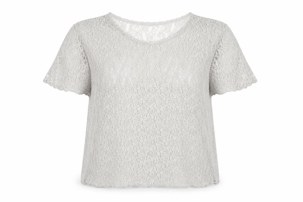Pull & Bear Womens Beige Lace Short Sleeve Blouse Size L