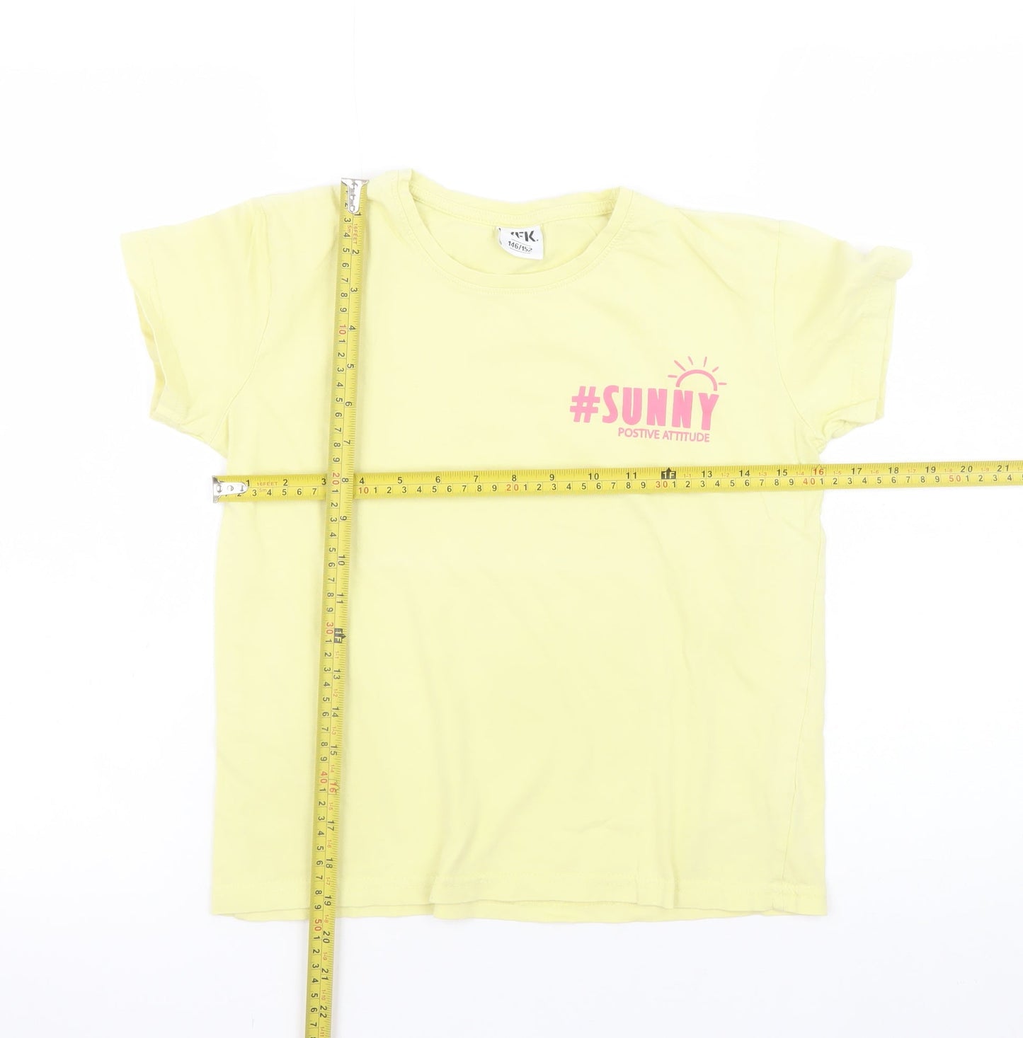 YFK Teens Yellow Crew Neck Basic T-Shirt Size 12 Cotton