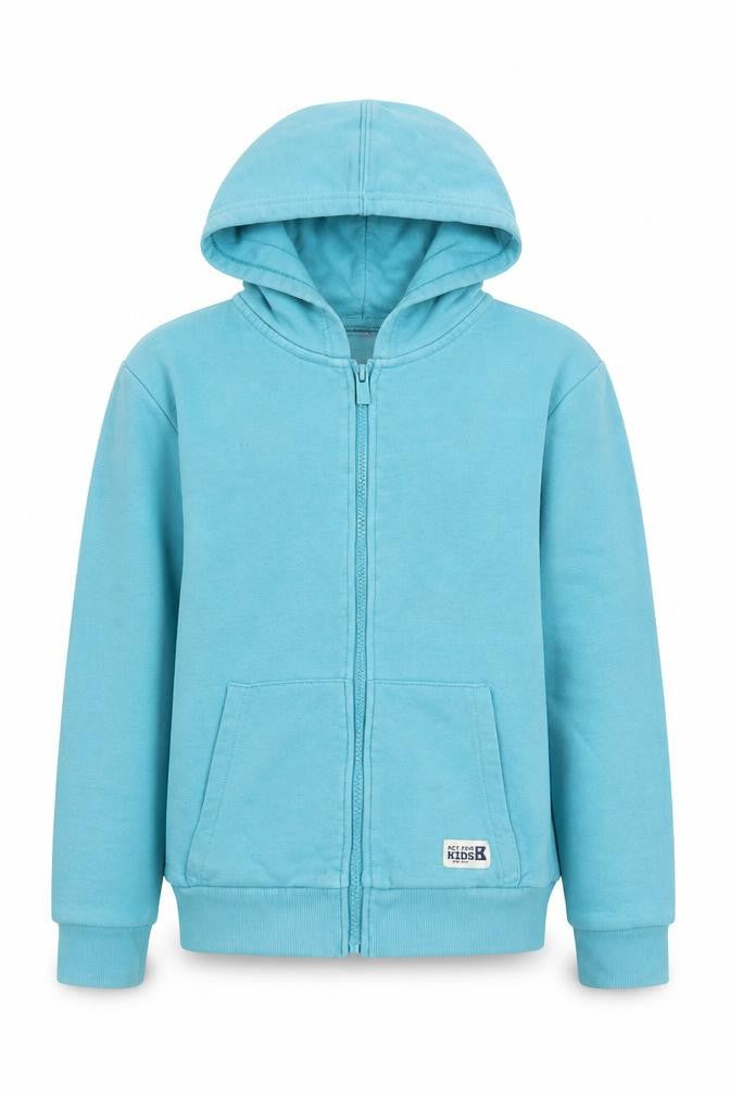 Front view of Okaidi boys’ blue full zip hoodie 10 years cotton casual winter wear