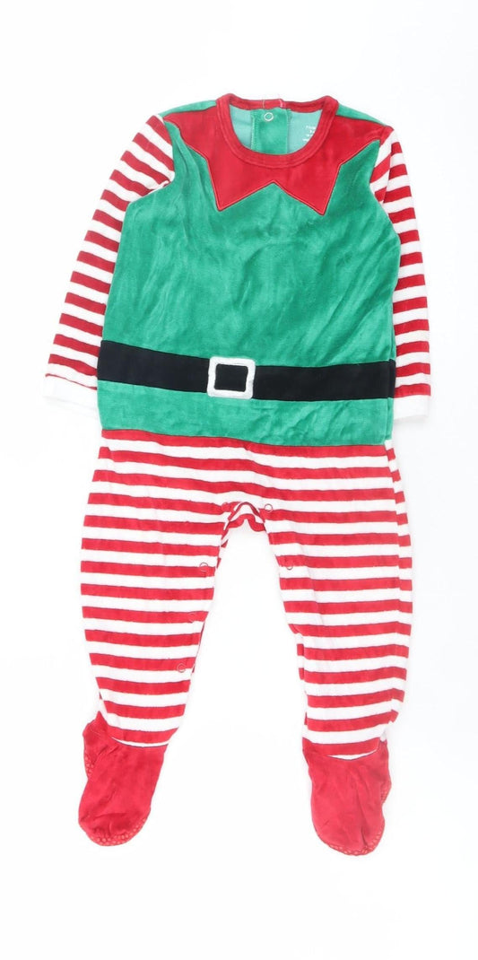 Primark Girls Green Elf Christmas Velour One Piece Pyjamas 18 Months
