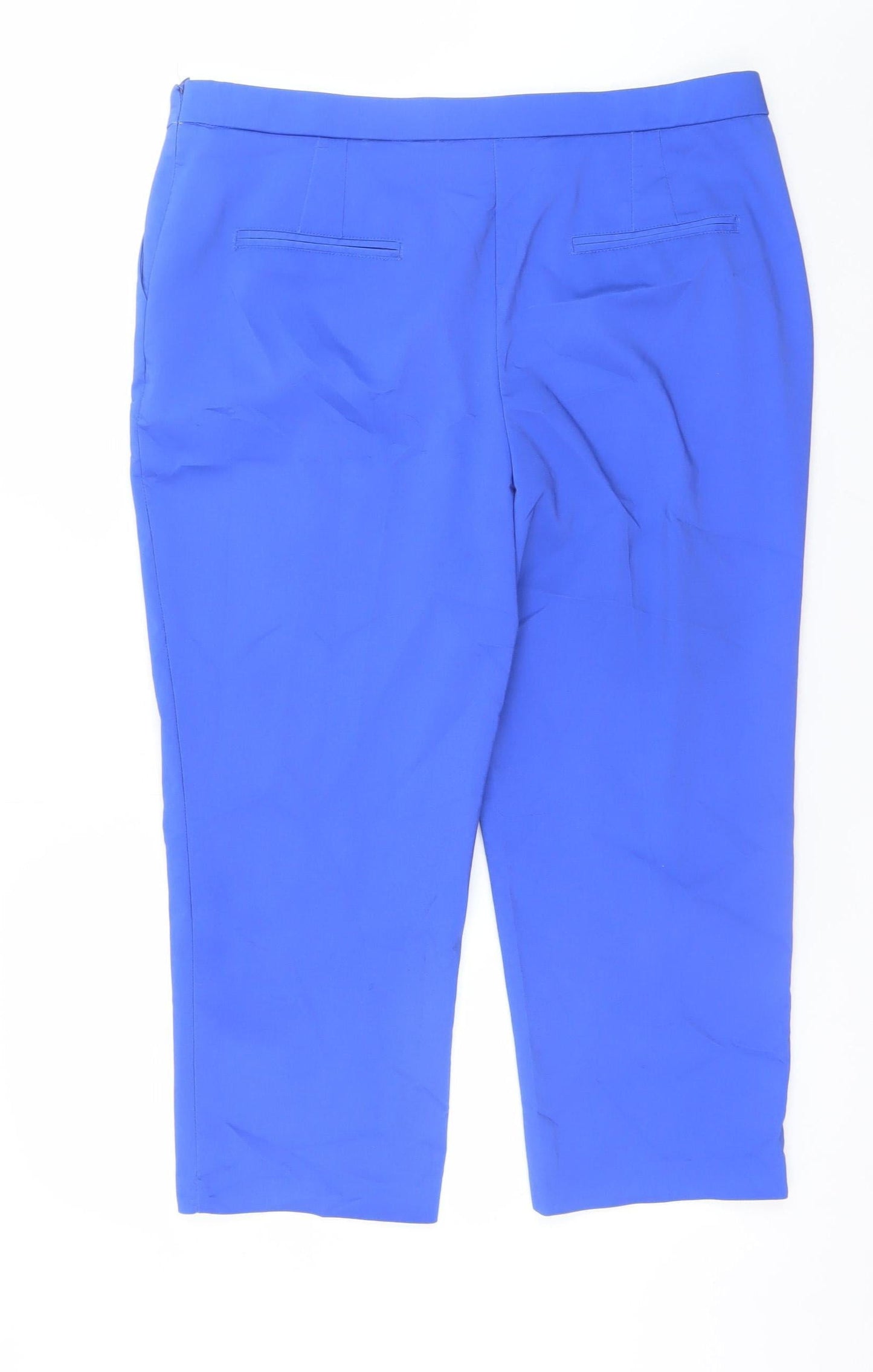 Gallery Women Blue Cropped Trousers Size 16 Cotton Blend Stretch