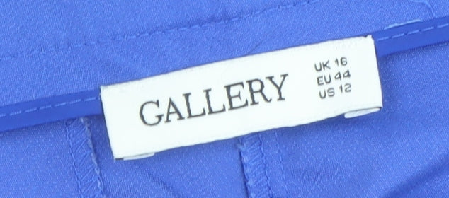 Gallery Women Blue Cropped Trousers Size 16 Cotton Blend Stretch