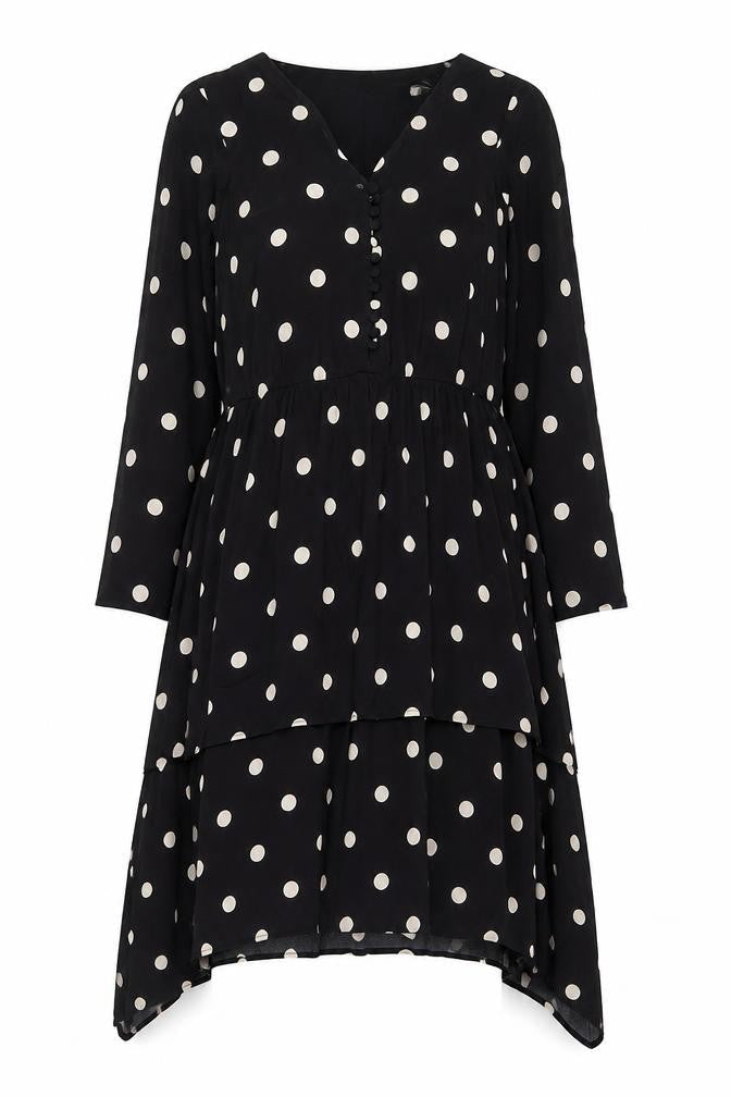 Gallery Womens Black Polka Dot Hi-Low A-Line Viscose Dress UK 14