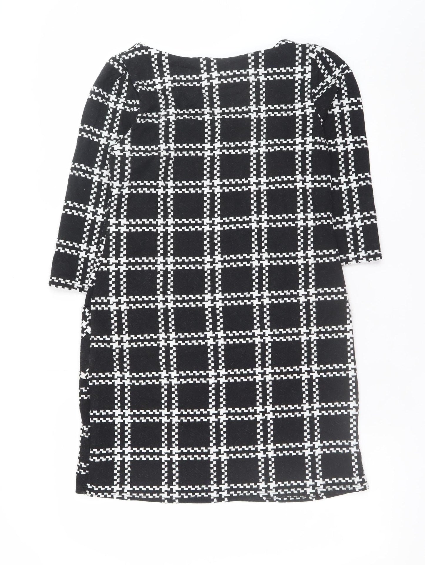 New Look Women’s Black Check Shift Dress Size 10 3/4 Sleeve