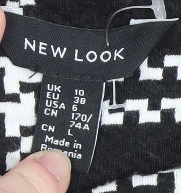 New Look Women’s Black Check Shift Dress Size 10 3/4 Sleeve