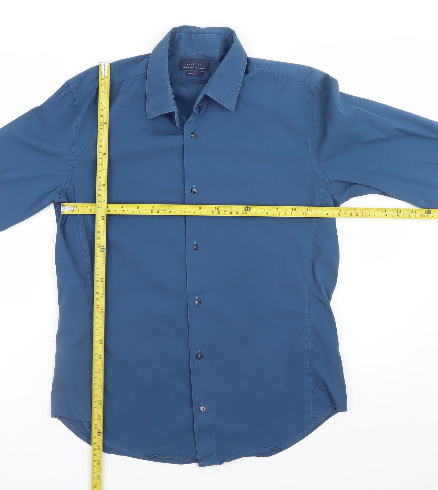 Zara Man Blue Extra-Slim Fit Long Sleeve Dress Shirt Size L