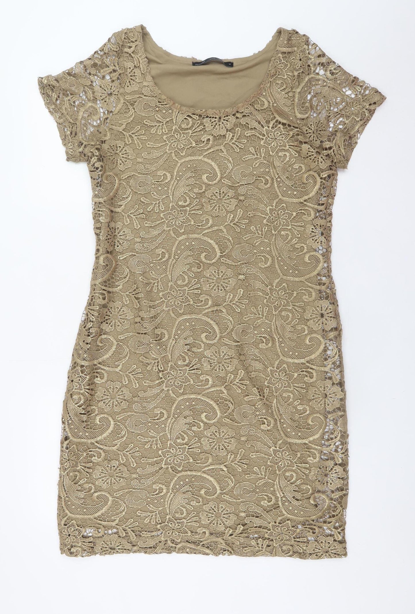 Next Women Beige Lace Bodycon Short Sleeve Dress Size 14