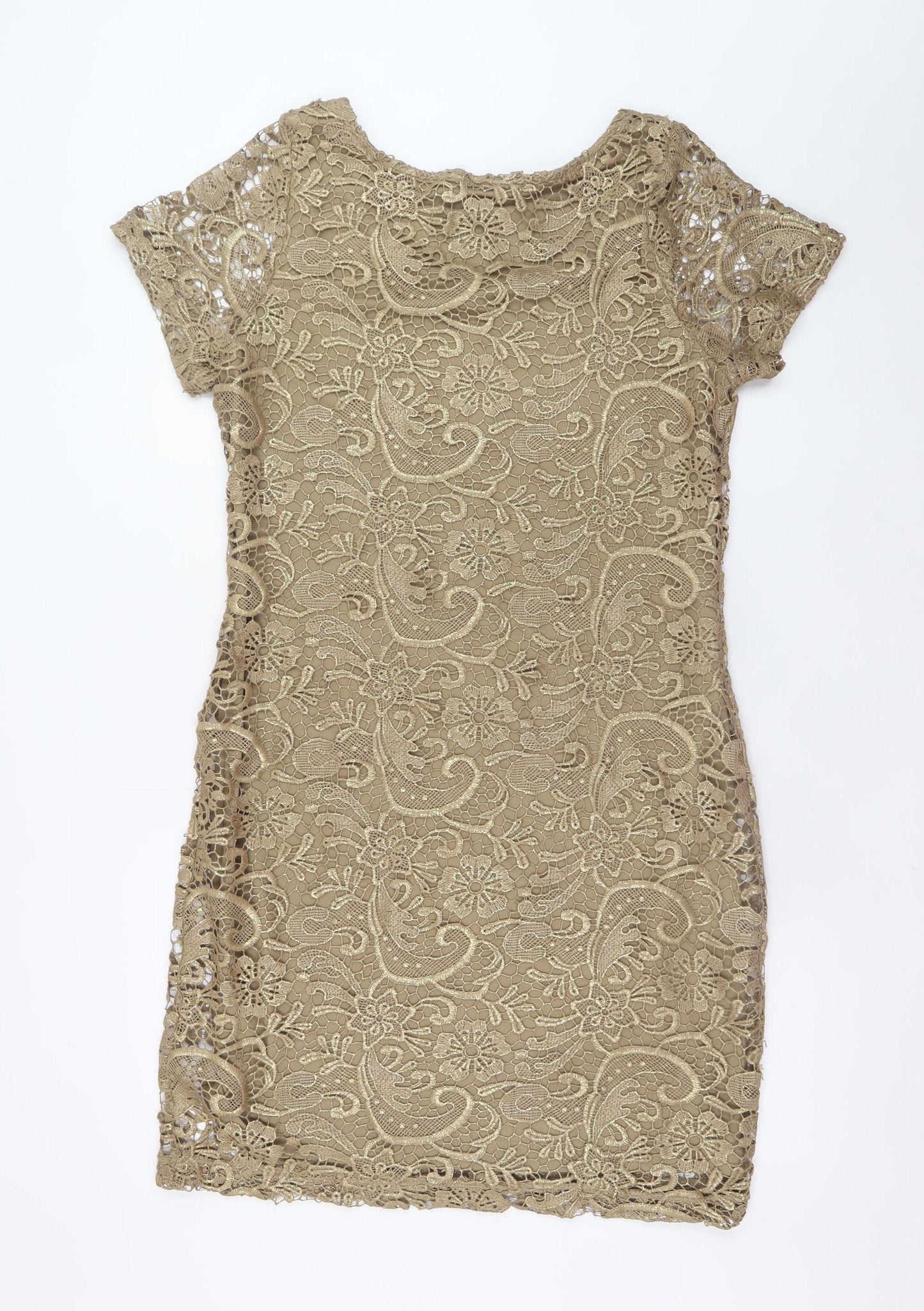 Next Women Beige Lace Bodycon Short Sleeve Dress Size 14