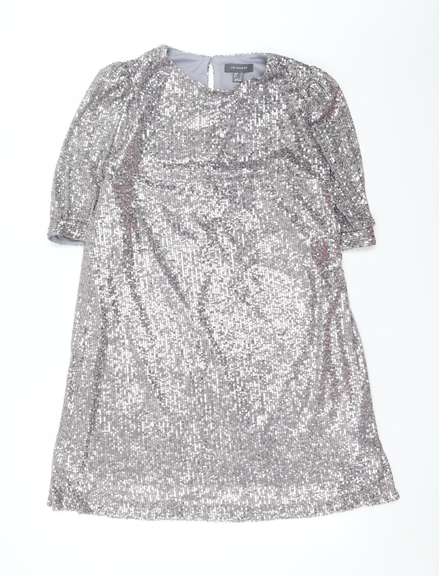 Primark Womens Silver Sequin Shift Dress Size 12 Party Wear