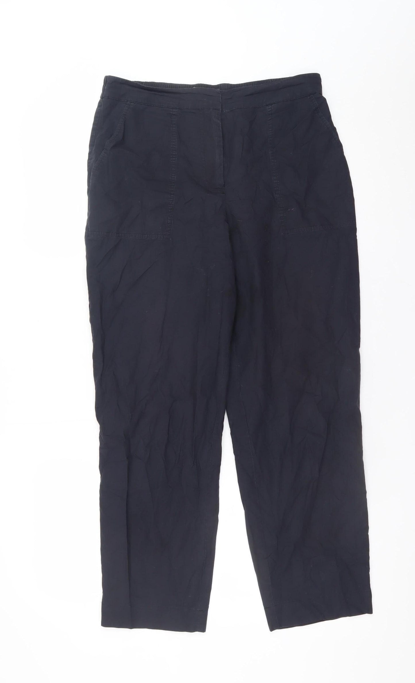 Carolyn Donnelly The Edit Women's Black Cotton Elastic Waist Straight Trousers UK 10