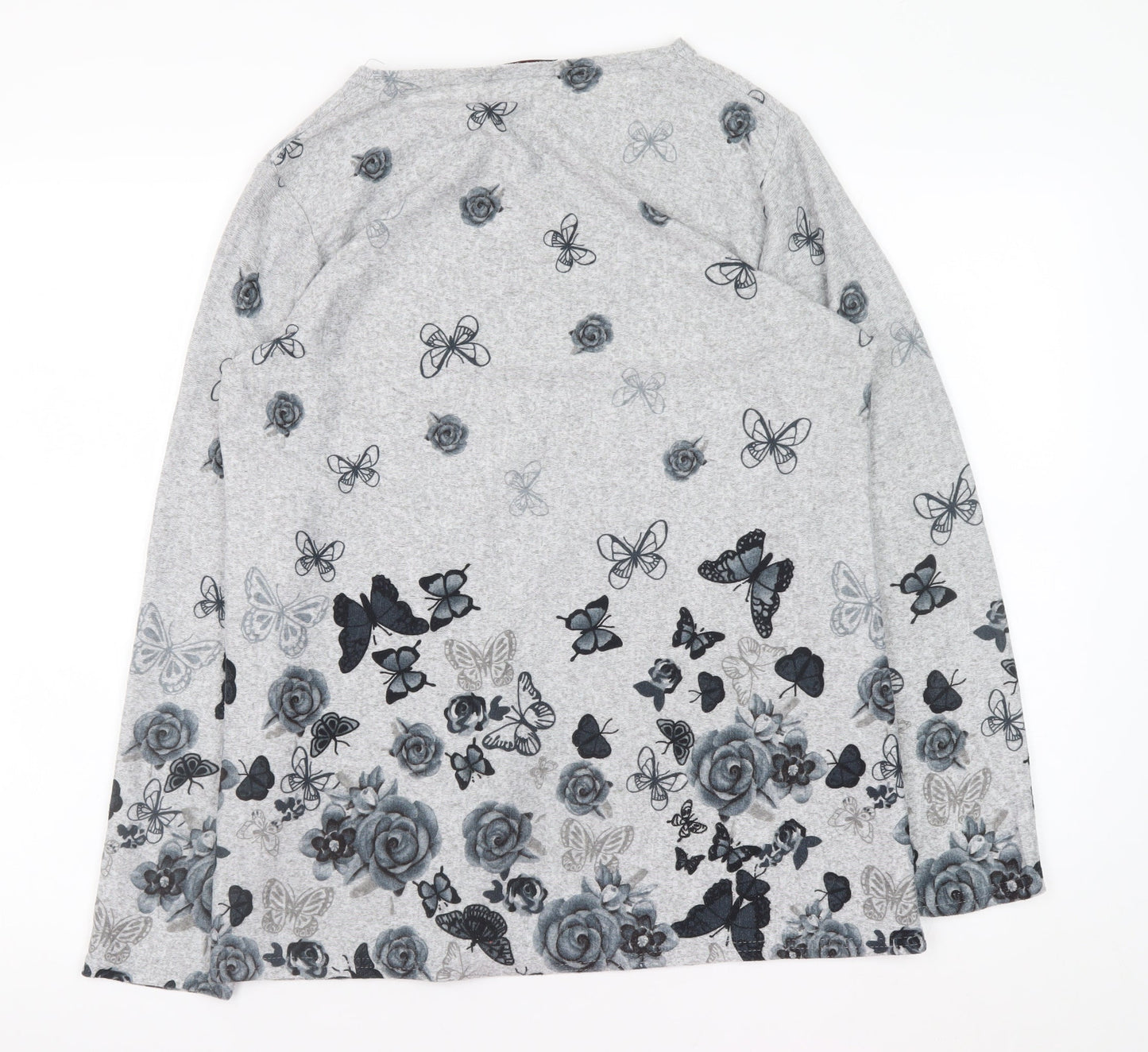 Xin Da Women’s Grey Floral Butterfly Long Sleeve Pullover Jumper L/XL