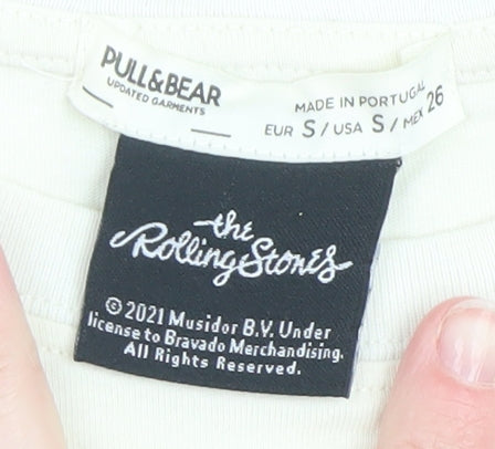 Pull & Bear Women's Ivory Rolling Stones Graphic T-Shirt Size S