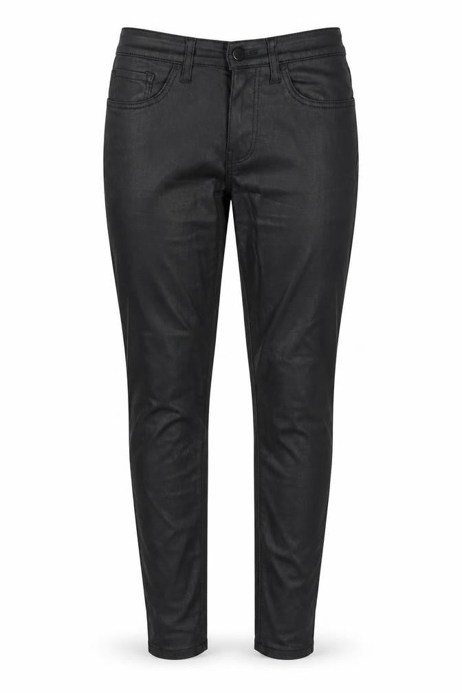 Front view of Gallery Women’s Black Faux Leather Skinny Jeggings, size UK 10