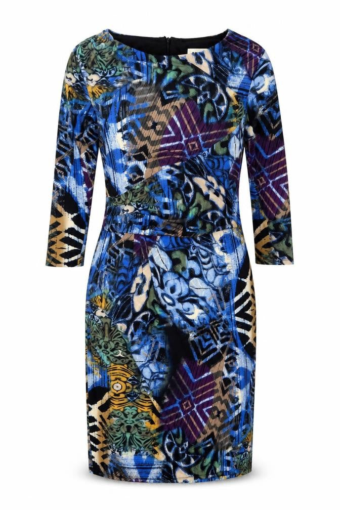 Front view of Gerard women’s multicoloured geometric bodycon dress, size UK 18