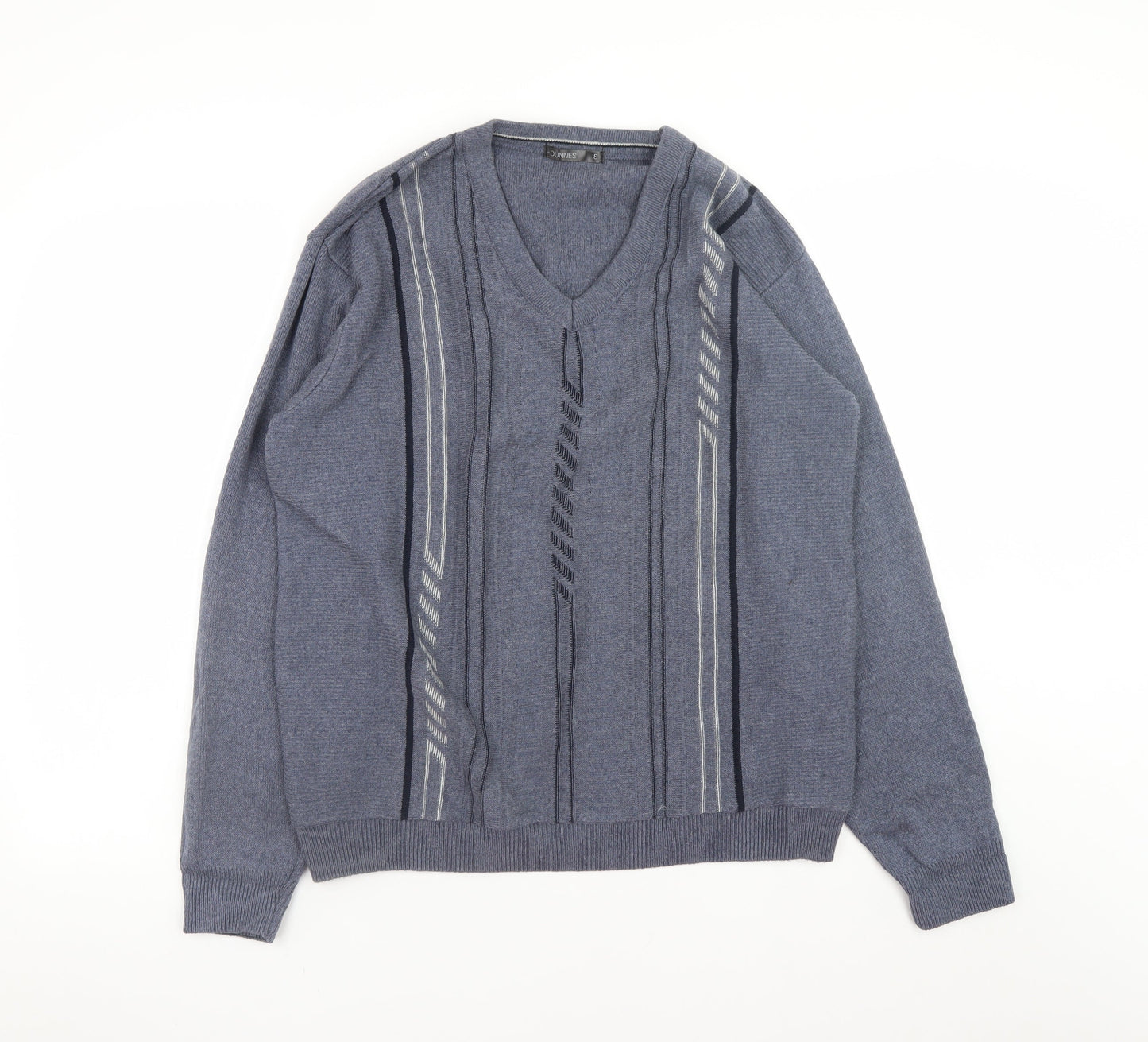Dunnes Men Blue Geometric V-Neck Pullover Jumper Size S