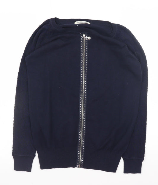 Accestar Women's Black S Crew Neck Zip Cardigan Jumper