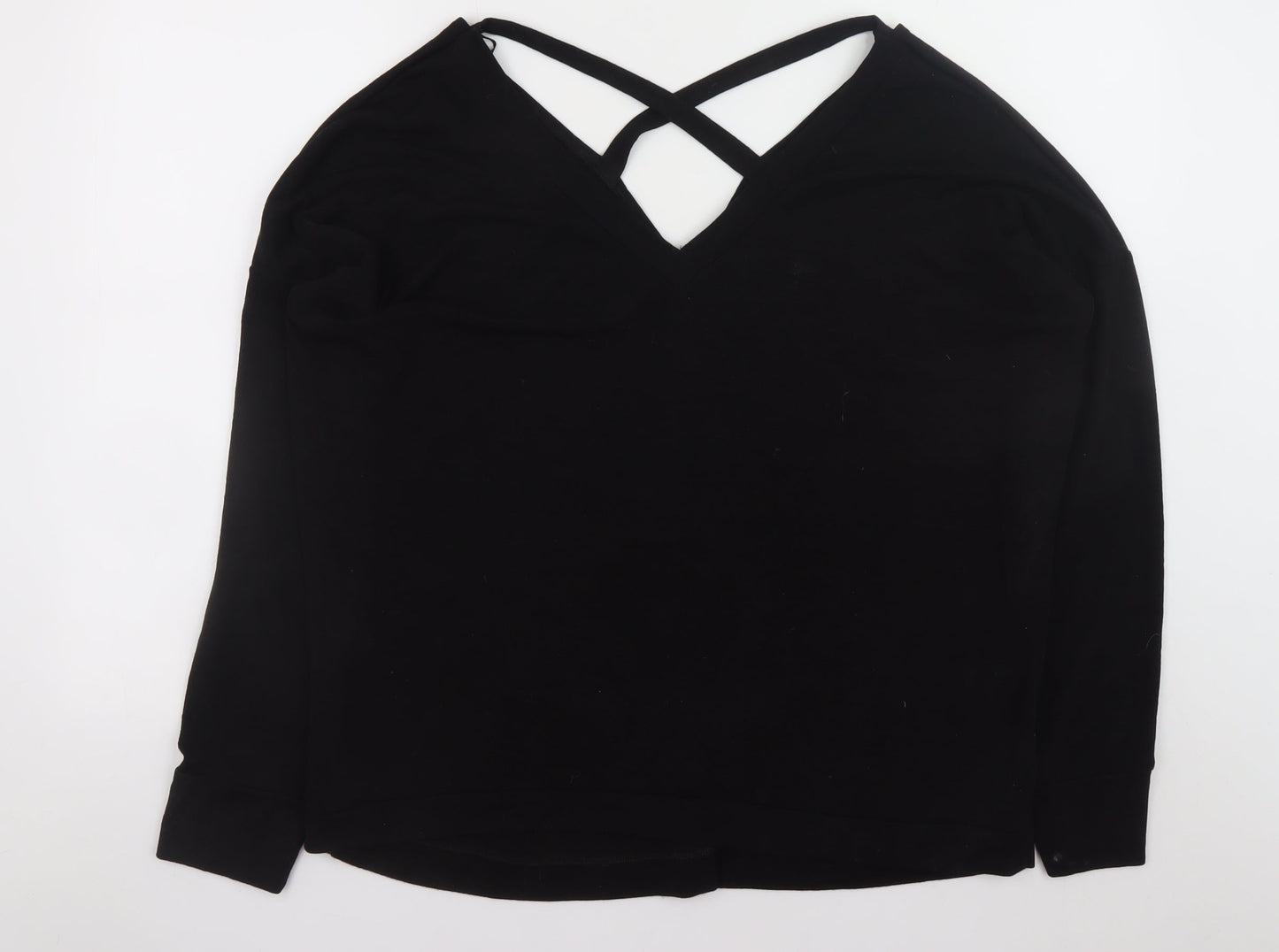 River Island Women Black Size 18 V-Neck Criss Cross Jumper