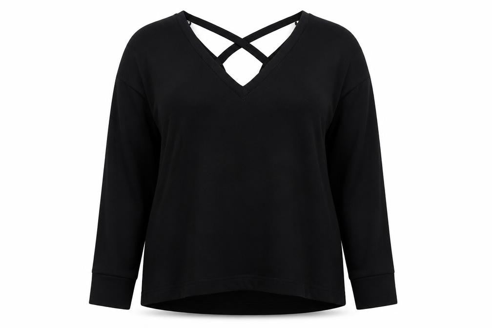 River Island Women Black Size 18 V-Neck Criss Cross Jumper
