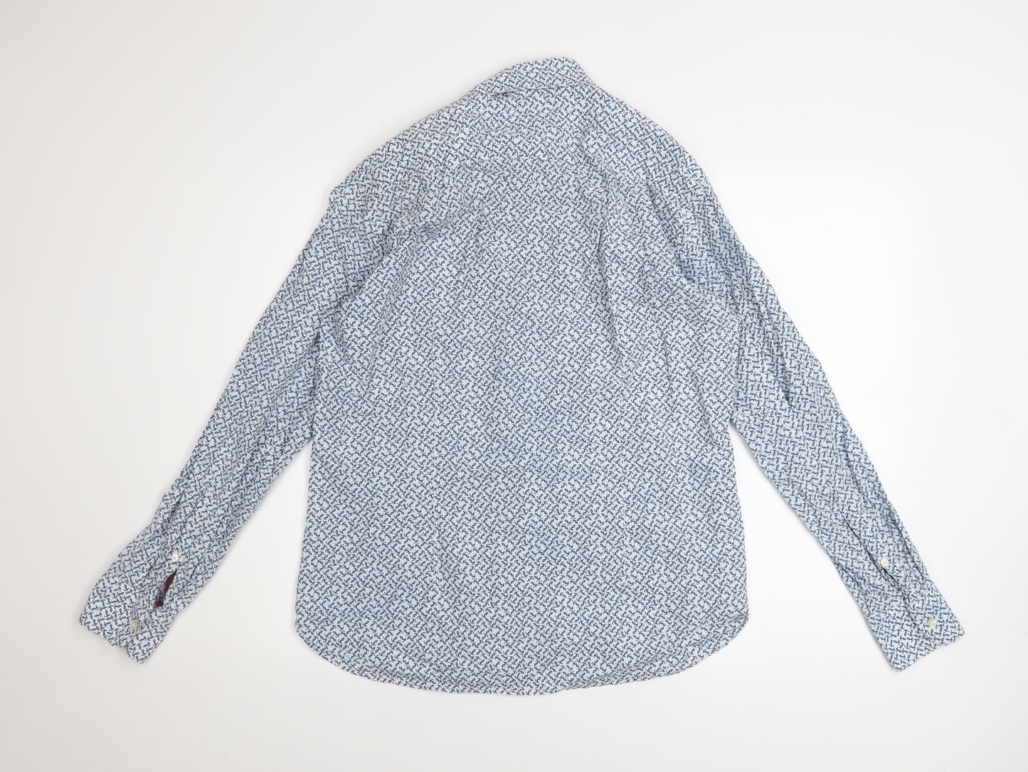Mango Man Blue Slim Fit Geometric Cotton Long Sleeve Shirt M