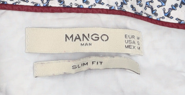 Mango Man Blue Slim Fit Geometric Cotton Long Sleeve Shirt M