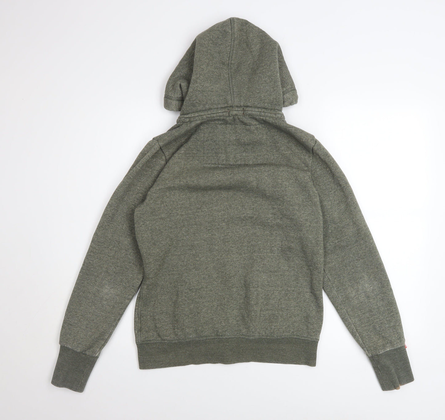 Superdry Women Green Full Zip Hoodie UK 14 Lined Glitter Logo Casual