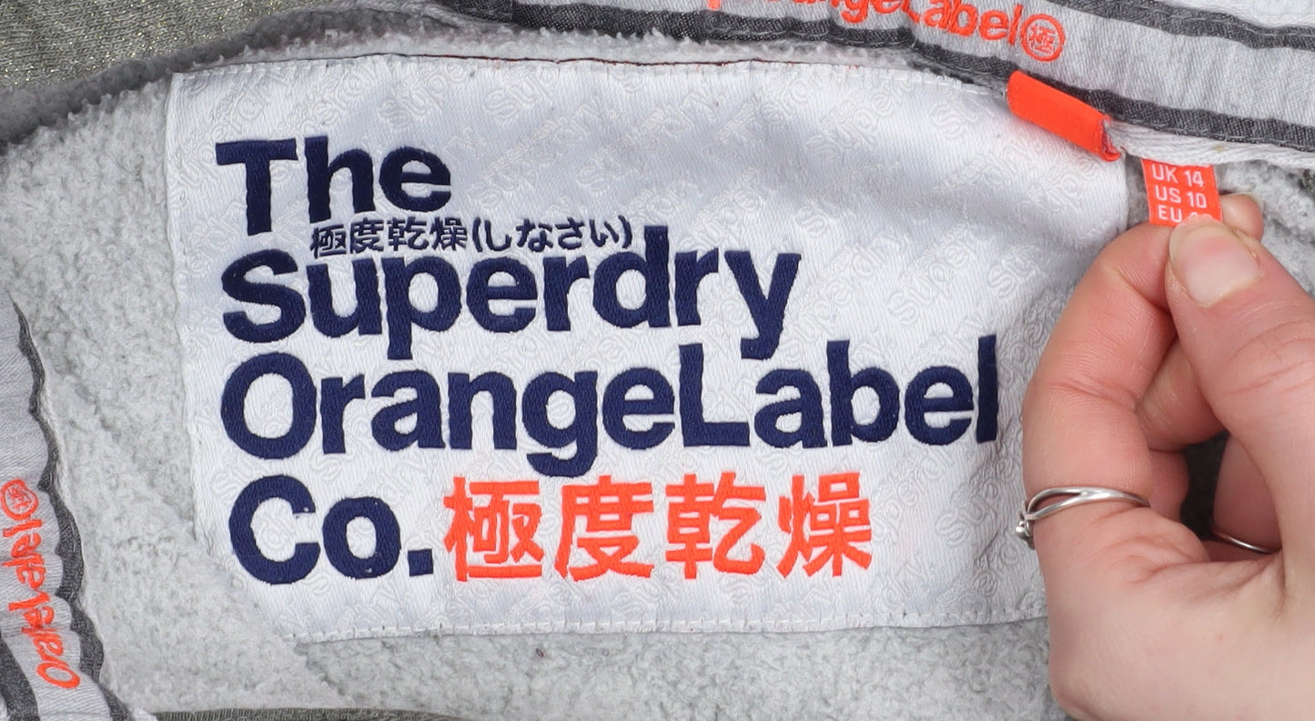 Superdry Women Green Full Zip Hoodie UK 14 Lined Glitter Logo Casual