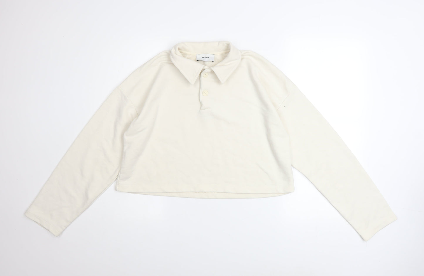 Pull & Bear Women's Ivory Henley Sweatshirt Medium Cotton Blend
