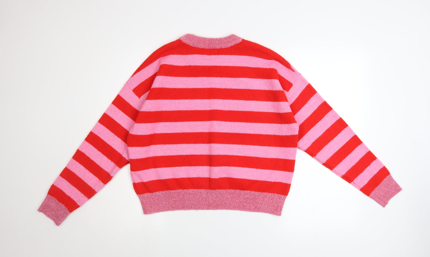 Primark Womens Red Pink Striped Sequin Christmas Jumper Size S