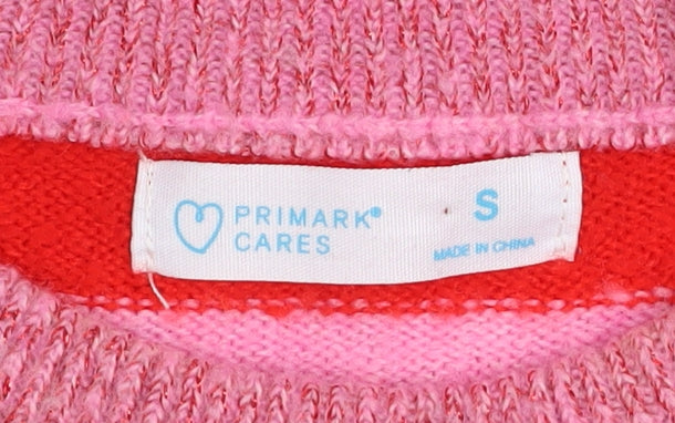 Primark Womens Red Pink Striped Sequin Christmas Jumper Size S