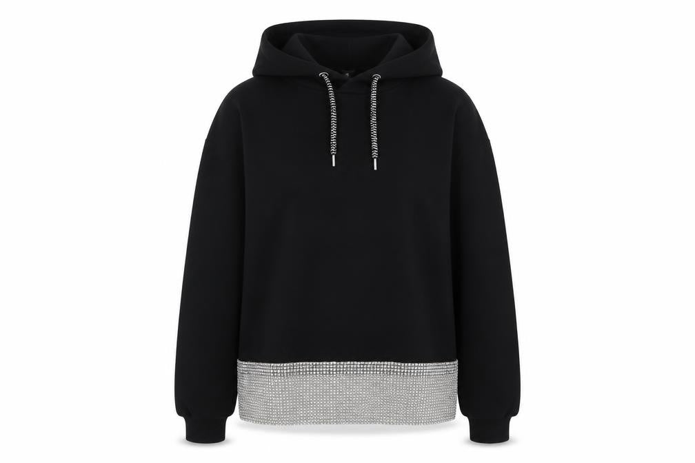 River Island Women’s Black Sequin Hem Hooded Pullover Hoodie Size S