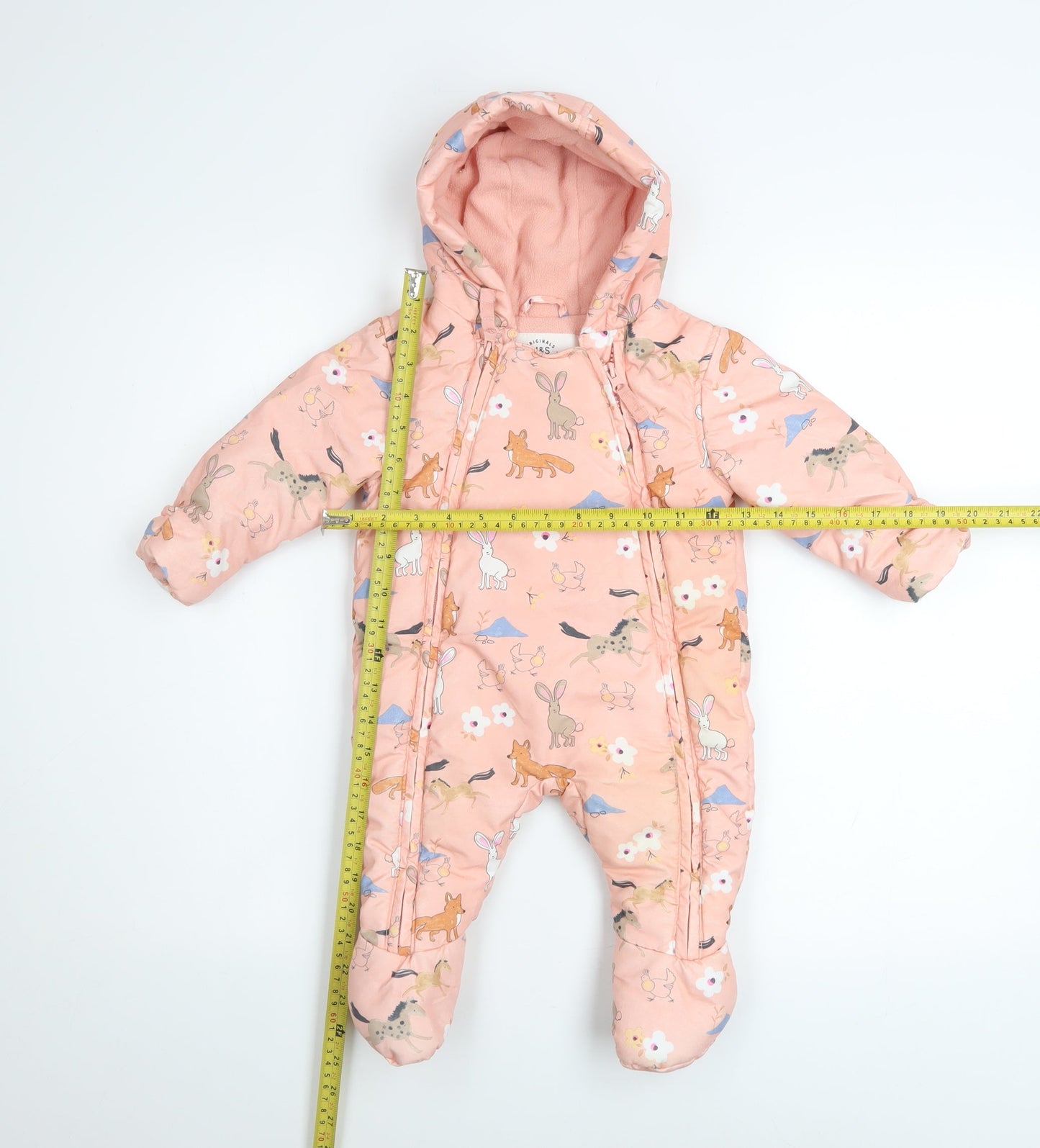 Marks and Spencer Unisex Baby Pink Animal Print Hooded Snowsuit 3-6 Months
