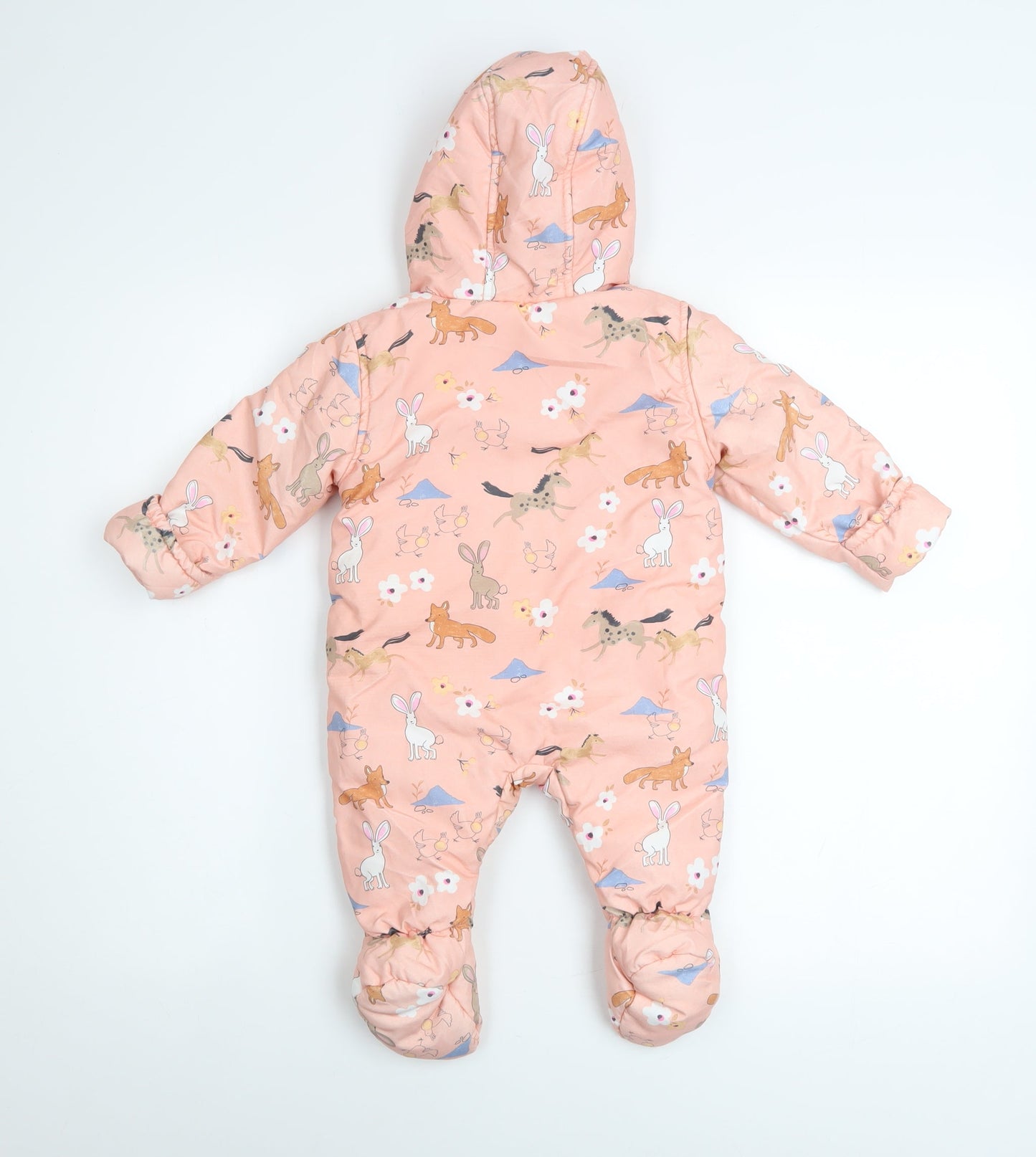 Marks and Spencer Unisex Baby Pink Animal Print Hooded Snowsuit 3-6 Months