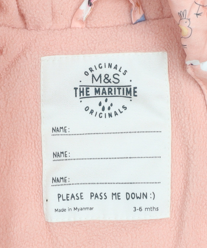 Marks and Spencer Unisex Baby Pink Animal Print Hooded Snowsuit 3-6 Months
