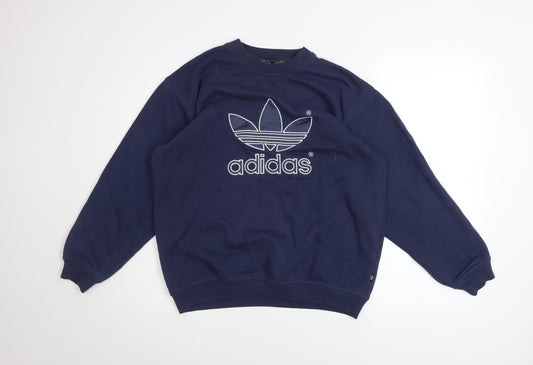 Adidas Teens Blue Crew Neck Logo Pullover Sweatshirt Size 164